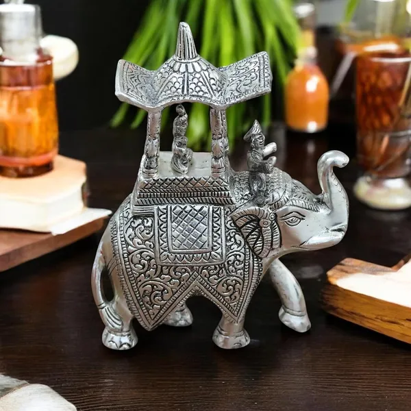 KridayKraft_Handcrafted_Metal_Elepant_Kondapalli_Maharaj_Ambari_Rajasthani_Rajwadi_Elephant_Showpiece_Statue,_24_Cm_Height,_900_Gm_Weight,_Intricate_Carvings,_Silver