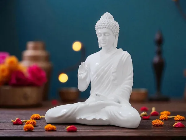 KridayKraft_Decorative_Buddha_Meditation_Pose_Statue,_White_Ceramic,_35_cm_Height,