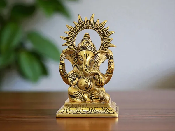 KridayKraft_Metal_Ganesha_Idols_ganpati_Decoration_Setup_for_Home_Statue,_15_cm_Height,_9.5_cm_Width,_330_gm,_Religious_Hindu_Idol