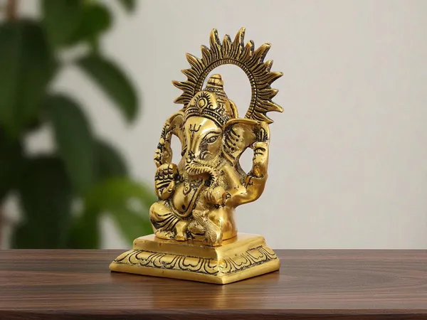 KridayKraft_Metal_Ganesha_Idols_ganpati_Decoration_Setup_for_Home_Statue,_15_cm_Height,_9.5_cm_Width,_330_gm,_Religious_Hindu_Idol