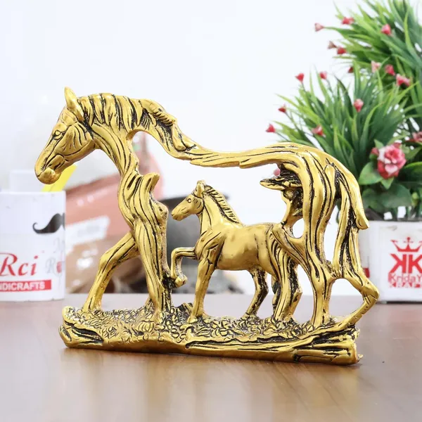 KridayKraft_Golden_Elegant_Metal_Horse_Family_Showpiece_Metal_Statue_for_Wealth,_Income_and_Bright_Future_&_Feng_Shui_&_Vastu_Decorative_Desk_&_Living_Room_Décor,_Ideal_Gift_for_Horse_Lovers