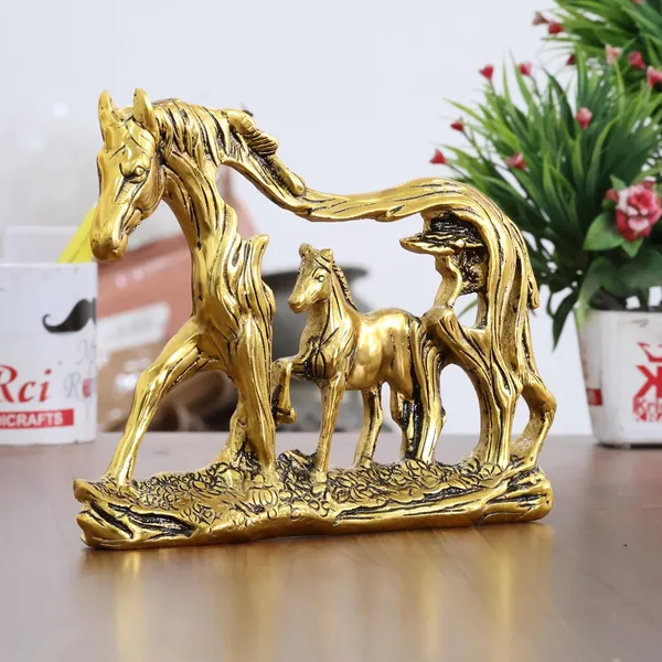 KridayKraft_Golden_Elegant_Metal_Horse_Family_Showpiece_Metal_Statue_for_Wealth,_Income_and_Bright_Future_&_Feng_Shui_&_Vastu_Decorative_Desk_&_Living_Room_Décor,_Ideal_Gift_for_Horse_Lovers