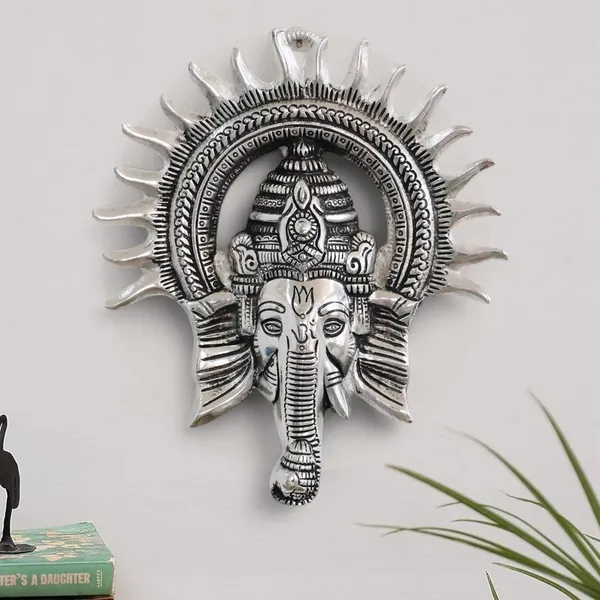 KridayKraft_Ganesha_Idol_with_Surya_Chakra_-_Ganesh_murti_Wall_hangings_Rajasthani_Handicrafts_Decorative_Showpiece_for_Gifting_Anniversary_Valentine's_Day_(Silver)