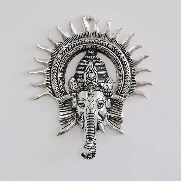 KridayKraft_Ganesha_Idol_with_Surya_Chakra_-_Ganesh_murti_Wall_hangings_Rajasthani_Handicrafts_Decorative_Showpiece_for_Gifting_Anniversary_Valentine's_Day_(Silver)