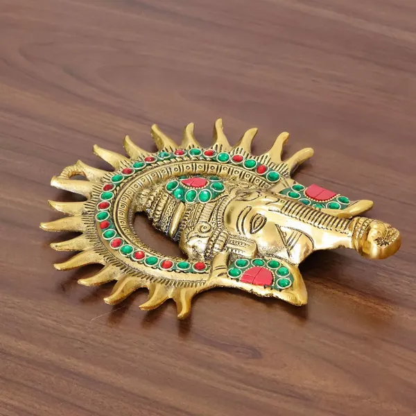 KridayKraft_Ganesha_Idol_with_Surya_Chakra_-_Ganesh_murti_Wall_hangings_Rajasthani_Handicrafts_Decorative_Showpiece_for_Gifting_Anniversary_Valentine's_Day_(Golden)
