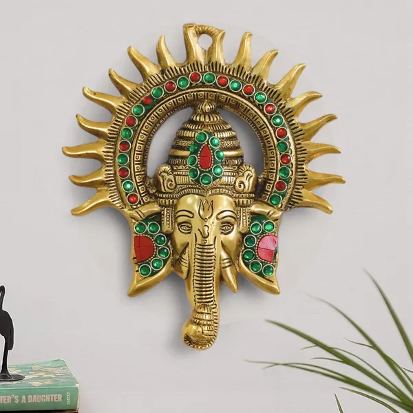 KridayKraft_Ganesha_Idol_with_Surya_Chakra_-_Ganesh_murti_Wall_hangings_Rajasthani_Handicrafts_Decorative_Showpiece_for_Gifting_Anniversary_Valentine's_Day_(Golden)