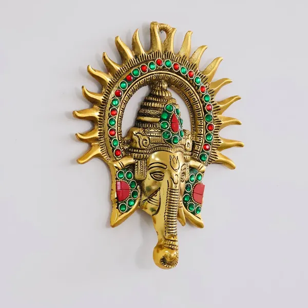 KridayKraft_Ganesha_Idol_with_Surya_Chakra_-_Ganesh_murti_Wall_hangings_Rajasthani_Handicrafts_Decorative_Showpiece_for_Gifting_Anniversary_Valentine's_Day_(Golden)