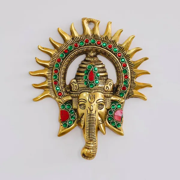 KridayKraft_Ganesha_Idol_with_Surya_Chakra_-_Ganesh_murti_Wall_hangings_Rajasthani_Handicrafts_Decorative_Showpiece_for_Gifting_Anniversary_Valentine's_Day_(Golden)