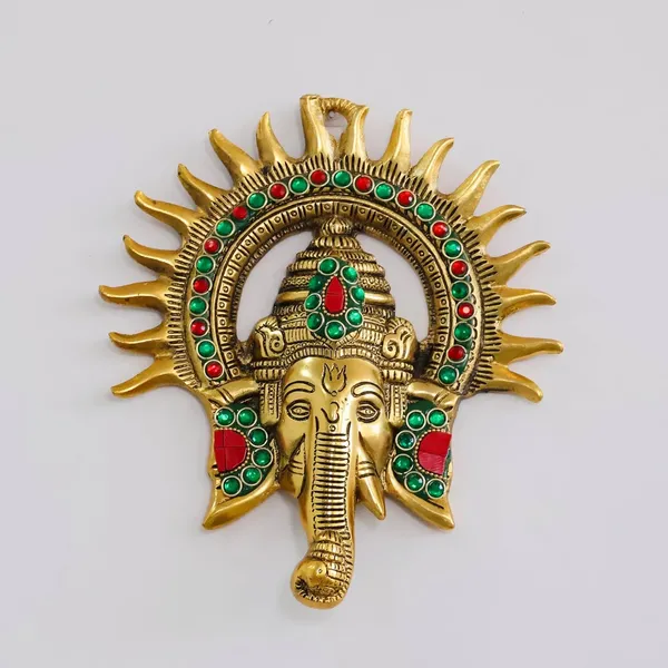 KridayKraft_Ganesha_Idol_with_Surya_Chakra_-_Ganesh_murti_Wall_hangings_Rajasthani_Handicrafts_Decorative_Showpiece_for_Gifting_Anniversary_Valentine's_Day_(Golden)