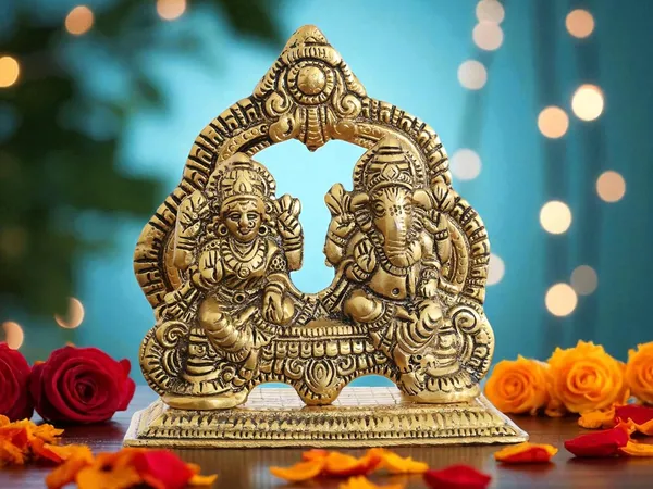 KridayKraft_Metal_Lakshmi_&_Ganesha_Idol_Pair_Gold-Finish_Mini_Statues_(12_cm_5"_Lenth_×_12_Cm_Hight_5"),_200_g_Auspicious_Home_Puja_Decor_&_Diwali_Gift