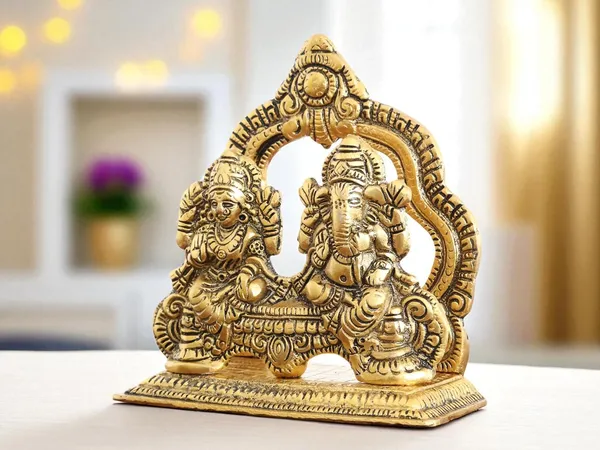 KridayKraft_Metal_Lakshmi_&_Ganesha_Idol_Pair_Gold-Finish_Mini_Statues_(12_cm_5"_Lenth_×_12_Cm_Hight_5"),_200_g_Auspicious_Home_Puja_Decor_&_Diwali_Gift