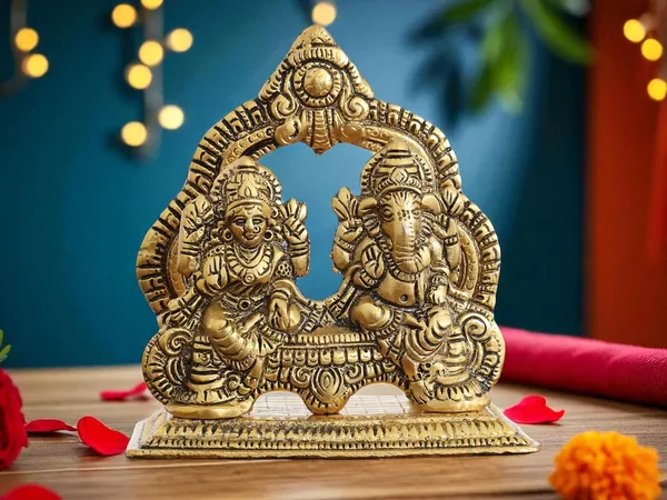 KridayKraft_Metal_Lakshmi_&_Ganesha_Idol_Pair_Gold-Finish_Mini_Statues_(12_cm_5"_Lenth_×_12_Cm_Hight_5"),_200_g_Auspicious_Home_Puja_Decor_&_Diwali_Gift