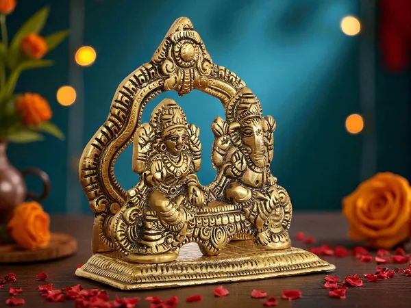 KridayKraft_Metal_Lakshmi_&_Ganesha_Idol_Pair_Gold-Finish_Mini_Statues_(12_cm_5"_Lenth_×_12_Cm_Hight_5"),_200_g_Auspicious_Home_Puja_Decor_&_Diwali_Gift