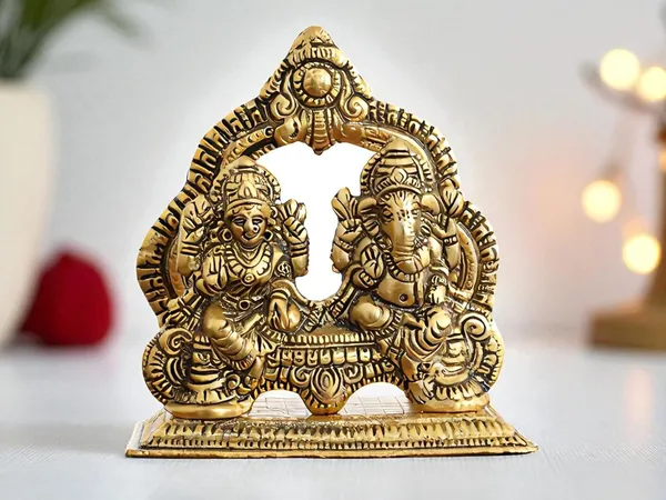 KridayKraft_Metal_Lakshmi_&_Ganesha_Idol_Pair_Gold-Finish_Mini_Statues_(12_cm_5"_Lenth_×_12_Cm_Hight_5"),_200_g_Auspicious_Home_Puja_Decor_&_Diwali_Gift