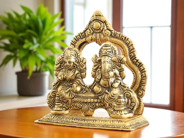 KridayKraft_Metal_Lakshmi_&_Ganesha_Idol_Pair_Gold-Finish_Mini_Statues_(12_cm_5"_Lenth_×_12_Cm_Hight_5"),_200_g_Auspicious_Home_Puja_Decor_&_Diwali_Gift
