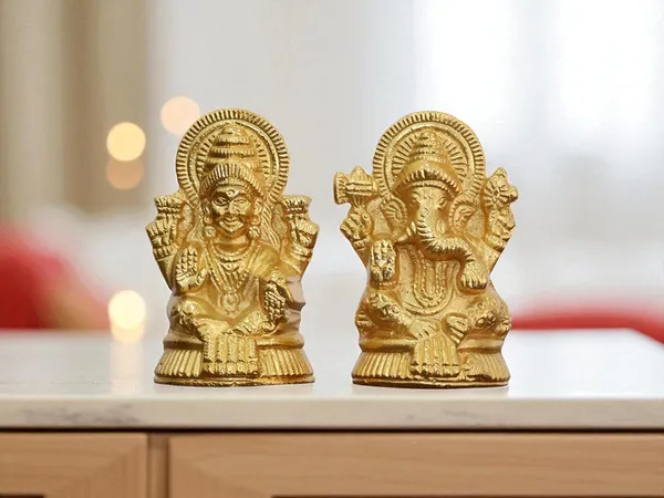 KridayKraft_Metal_Lakshmi_&_Ganesha_Idol_Pair_Gold-Finish_Mini_Statues_(7.5_cm_×_4_cm_Each),_160_g_Auspicious_Home_Puja_Decor_&_Diwali_Gift