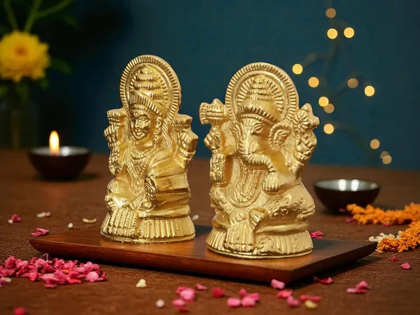 KridayKraft_Metal_Lakshmi_&_Ganesha_Idol_Pair_Gold-Finish_Mini_Statues_(7.5_cm_×_4_cm_Each),_160_g_Auspicious_Home_Puja_Decor_&_Diwali_Gift