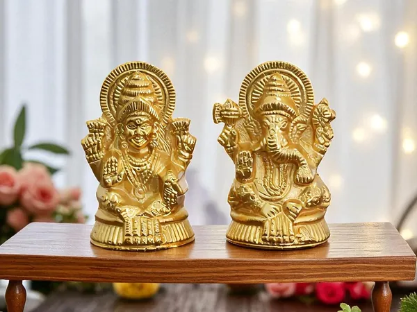 KridayKraft_Metal_Lakshmi_&_Ganesha_Idol_Pair_Gold-Finish_Mini_Statues_(7.5_cm_×_4_cm_Each),_160_g_Auspicious_Home_Puja_Decor_&_Diwali_Gift