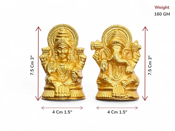 KridayKraft_Metal_Lakshmi_&_Ganesha_Idol_Pair_Gold-Finish_Mini_Statues_(7.5_cm_×_4_cm_Each),_160_g_Auspicious_Home_Puja_Decor_&_Diwali_Gift