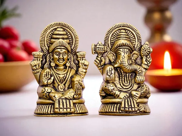 KridayKraft_Metal_Laxmi_&_Ganesh_Idol_Pair_Gold-Finish_Mini_Statues_(7.5_cm_×_4_cm_Each),_160_g_Auspicious_Home_Puja_Decor_&_Diwali_Gift