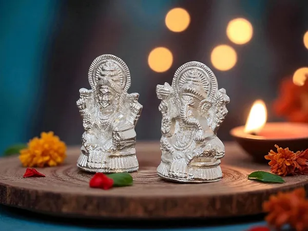 KridayKraft_Metal_Lakshmi_&_Ganesha_Idol_Pair_Silver-Finish_Mini_Statues_(7.5_cm_×_4_cm_Each),_160_g_Auspicious_Home_Puja_Decor_&_Diwali_Gift
