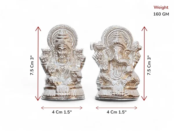 KridayKraft_Metal_Lakshmi_&_Ganesha_Idol_Pair_Silver-Finish_Mini_Statues_(7.5_cm_×_4_cm_Each),_160_g_Auspicious_Home_Puja_Decor_&_Diwali_Gift