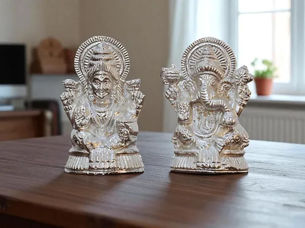 KridayKraft_Metal_Lakshmi_&_Ganesha_Idol_Pair_Silver-Finish_Mini_Statues_(7.5_cm_×_4_cm_Each),_160_g_Auspicious_Home_Puja_Decor_&_Diwali_Gift