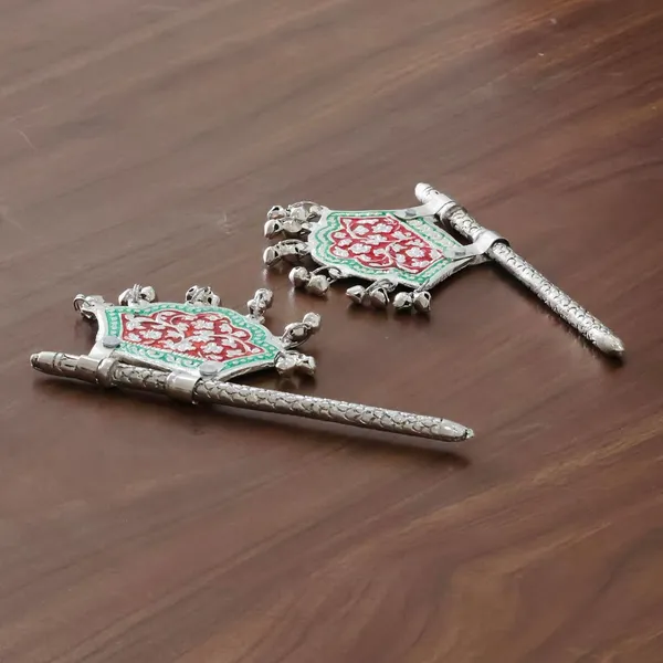 Traditional_God_Fan,_Silver-Plated_Metal_with_Red_and_Green_Enamel_Work,Metal_Hand_Fan_for_God_Idol_Pankhi_with_Mennakari