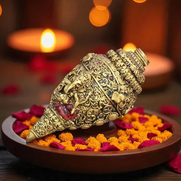 KridayKraft_Decorative_Lord_Ganesha_Shank,_Gold-Toned,_Conch_Shell_for_Wealth,_Prosperity_and_Good_Luck_Intricate_Design,_12_cm_x_6_cm_polyresin