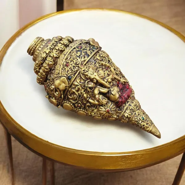 KridayKraft_Decorative_Lord_Ganesha_Shank,_Gold-Toned,_Conch_Shell_for_Wealth,_Prosperity_and_Good_Luck_Intricate_Design,_12_cm_x_6_cm_polyresin