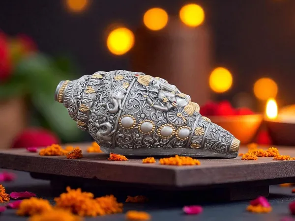 KridayKraft_Decorative_Lord_Ganesha_Shank,_Silver_-Toned,_Conch_Shell_for_Wealth,_Prosperity_and_Good_Luck_Intricate_Design,_12_(5")_cm_x_6_cm