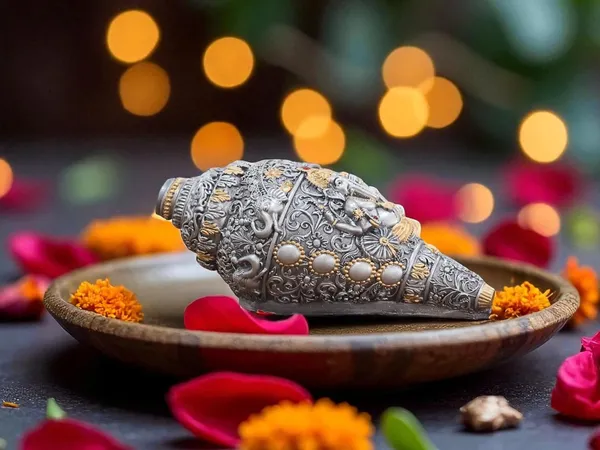 KridayKraft_Decorative_Lord_Ganesha_Shank,_Silver_-Toned,_Conch_Shell_for_Wealth,_Prosperity_and_Good_Luck_Intricate_Design,_12_(5")_cm_x_6_cm