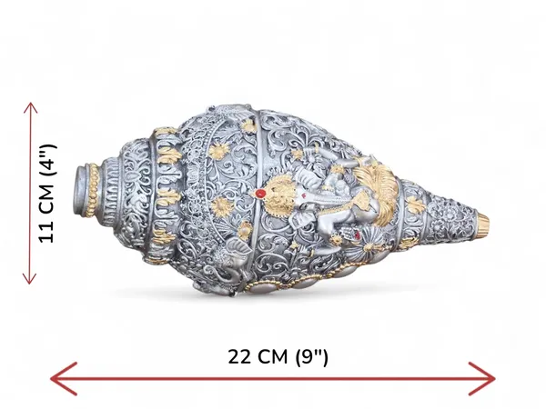 KridayKraft_Decorative_Lord_Ganesha_Shank,_Silver_Toned,_Conch_Shell_for_Wealth,_Prosperity_and_Good_Luck_Intricate_Design,_12_cm_x_6_cm