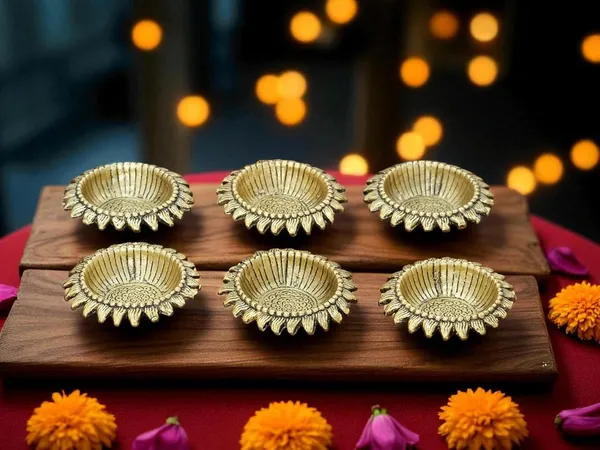 Kridaykraft_Decorative_Sunflower_Diya_Set,_Gold-Plated_Metal,_Pack_of_6_Pcs,_Traditional_Festival_Lights