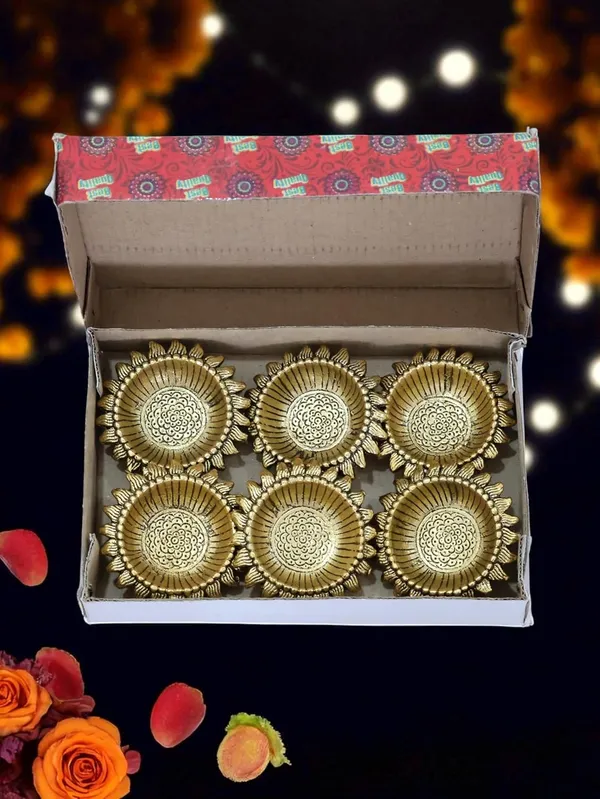 Kridaykraft_Decorative_Sunflower_Diya_Set,_Gold-Plated_Metal,_Pack_of_6_Pcs,_Traditional_Festival_Lights