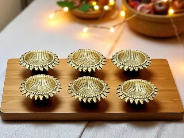 Kridaykraft_Decorative_Sunflower_Diya_Set,_Gold-Plated_Metal,_Pack_of_6_Pcs,_Traditional_Festival_Lights