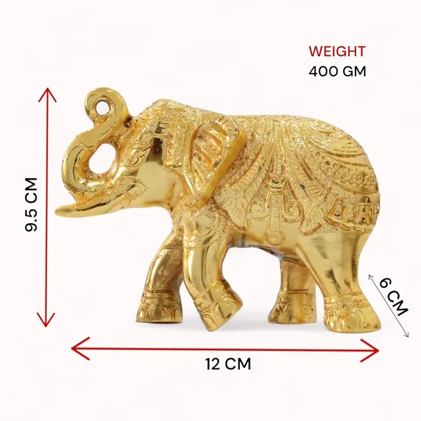 KridayKraft_Decorative_Golden_Elephant_Statue_Trunk_up_Metal_Figurine,_12_cm_x_9.5_cm_x_6_cm,_400_gm,_Traditional_Design