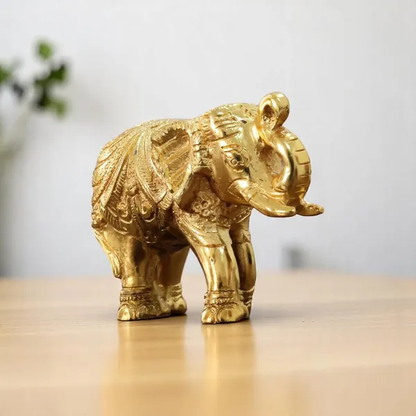 KridayKraft_Decorative_Golden_Elephant_Statue_Trunk_up_Metal_Figurine,_12_cm_x_9.5_cm_x_6_cm,_400_gm,_Traditional_Design