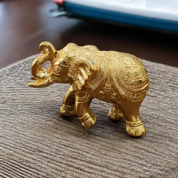 KridayKraft_Decorative_Golden_Elephant_Statue_Trunk_up_Metal_Figurine,_12_cm_x_9.5_cm_x_6_cm,_400_gm,_Traditional_Design