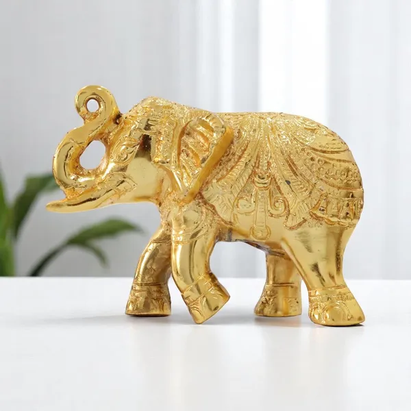 KridayKraft_Decorative_Golden_Elephant_Statue_Trunk_up_Metal_Figurine,_12_cm_x_9.5_cm_x_6_cm,_400_gm,_Traditional_Design