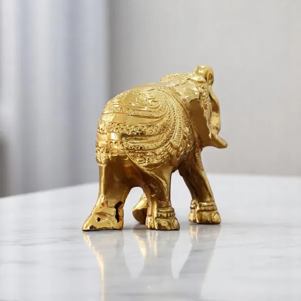 KridayKraft_Decorative_Golden_Elephant_Statue_Trunk_up_Metal_Figurine,_12_cm_x_9.5_cm_x_6_cm,_400_gm,_Traditional_Design