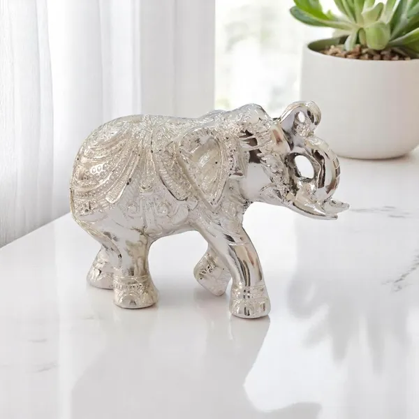 KridayKraft_Decorative_Silver_Elephant_Trunkup_Silver_Plated_Statue,_12_cm_x_9.5_cm,_400_gm,_Intricately_Carved_Metal_Figurine