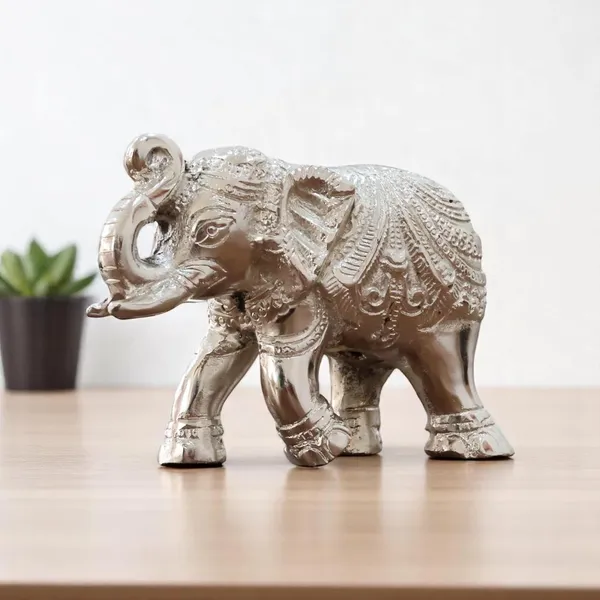 KridayKraft_Decorative_Silver_Elephant_Trunkup_Silver_Plated_Statue,_12_cm_x_9.5_cm,_400_gm,_Intricately_Carved_Metal_Figurine