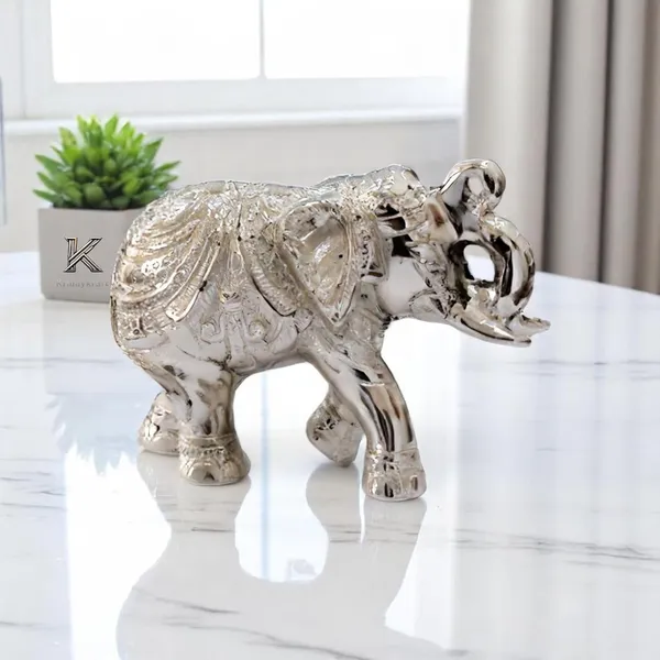 KridayKraft_Decorative_Silver_Elephant_Trunkup_Silver_Plated_Statue,_12_cm_x_9.5_cm,_400_gm,_Intricately_Carved_Metal_Figurine