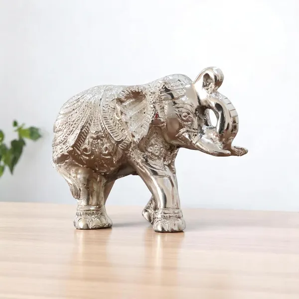 KridayKraft_Decorative_Silver_Elephant_Trunkup_Silver_Plated_Statue,_12_cm_x_9.5_cm,_400_gm,_Intricately_Carved_Metal_Figurine
