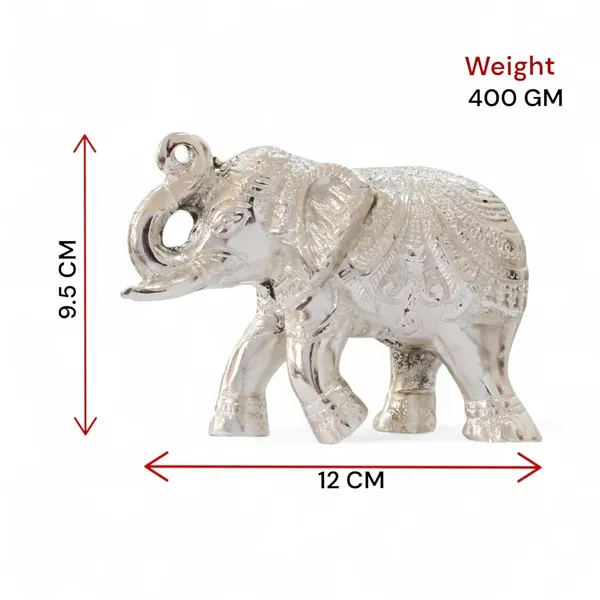 KridayKraft_Decorative_Silver_Elephant_Trunkup_Silver_Plated_Statue,_12_cm_x_9.5_cm,_400_gm,_Intricately_Carved_Metal_Figurine