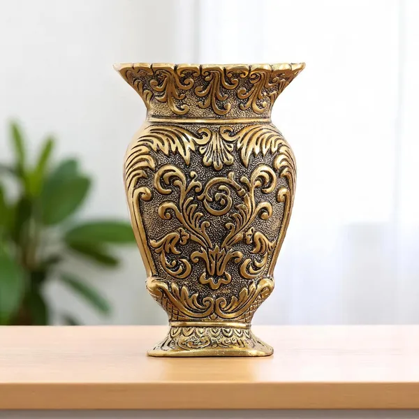 Decorative_Metal_Vase,_Antique_Gold_Finish,_Baroque_Floral_Pattern,_Traditional_Ornate_Design