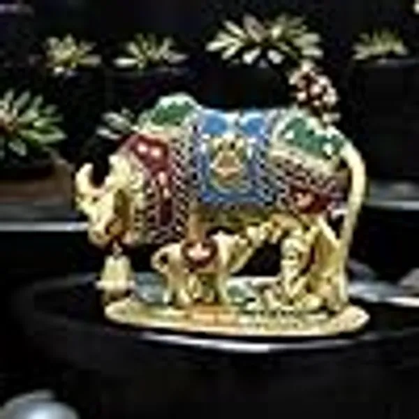 Kamdhenu_Cow,Calf_with_Bal_Gopal_Krishna_Metal_Statue_Embellished_with_Gemstones_for_Good_Luck,Feng_Shui,Vastu,Religious_Gau_MATA