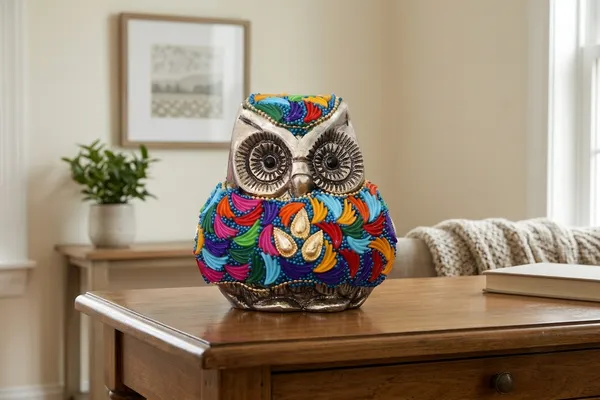 Kridaykraft_Decorative_Owl_Figurine_–_Silver_Finish_Owl_Statue_with_Colorful_Stones_for_Home_Decor,_Office_Desk,_Living_Room_Showpiece.