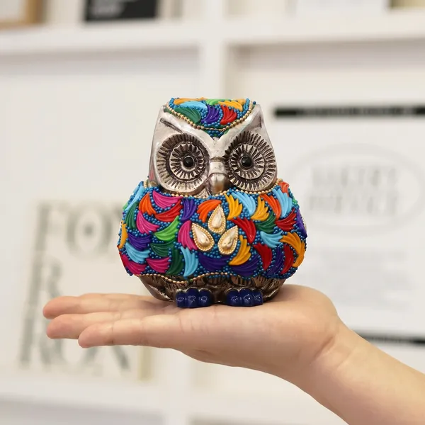 Kridaykraft_Decorative_Owl_Figurine_–_Silver_Finish_Owl_Statue_with_Colorful_Stones_for_Home_Decor,_Office_Desk,_Living_Room_Showpiece.